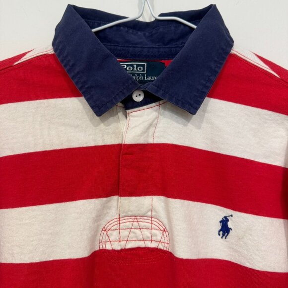 Vintage Polo Ralph Lauren Mens Long Sleeve Rugby Polo Shirt XL Red White Stripe - Picture 4 of 8